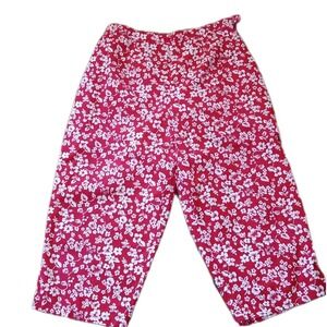 Shenanigans Women's Large Red & White Floral Capri Pants Cottagecore Tropical